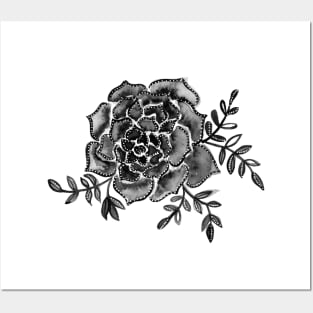 Watercolor houseleek - black and white Posters and Art